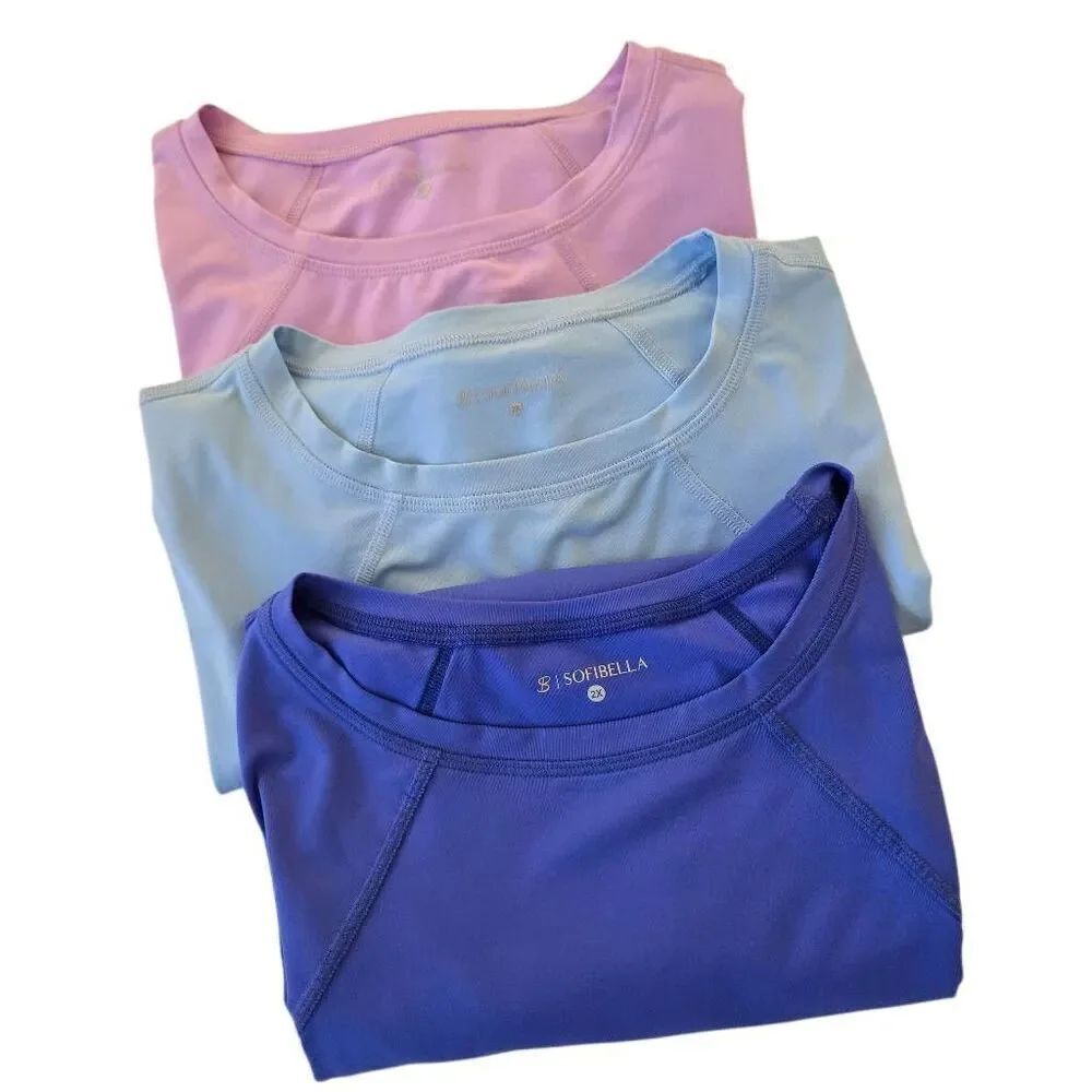 Bundle of 3 Sofibella Womens Athletic UV Tennis Pickleball Tank Top Pink Blue 2X